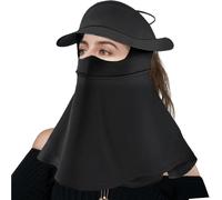 Sun Shade Hat,Full Face Sunscreen for Sun Protection - Gardening Hats with Adjustable Ear Loop, Quick Dry Face Veil Sun Hat for UV Protection Black