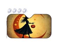 Sun Shield For Car Windshield Silhouette Of A Witch With A Pumpkin Lantern Against A Full Moon Car Windshield Sunshade Sunshade Sun Shield For Car Windshield(70x130cm)
