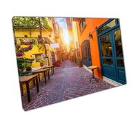 Sun Shining On A Vibrant Colourful Old Street Of Chania Crete Greek Island Greece Wall Art Print On Canvas Picture For Home Office Decor 91x61cm (36x24In)