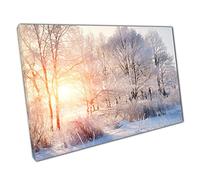 Sun Shining Through Snow Covered Frosty Trees Tranquil Forest Woodland Winter Nature Wall Art Print On Canvas Picture For Home Office Decor 45x30cm (18x12In)