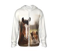 Sun Shirts Collie Dog and Horse Together Printed Sun Protection Hoodie Rash Guard Shirt Long Sleeve Fishing Running Outdoor, Black, XL