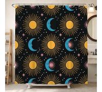 Sun Shower Curtain, Celestial Modern Moon Stars Summer Black Polyester Waterproof Bathtub Cloth Curtains Decor for Toile Bathroom Dorm 72x84 Inch