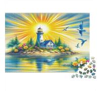 Sun Shrouded Lighthouse Relaxing 1000 Pieces Jigsaw Puzzle Island Coast Stress Relief Brain Exercise For Seniors Teens Beginners 52x38cm/1000pcs
