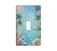 Sun Single Light Switch Cover Plate, Tropical Beach Palm Trees Surfboards Summer Blue Plastic Standard Size Wall Switch Plates Accents for Home Living Room Bedroom Bathroom Decor (Single)