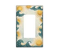 Sun Single Rocker Light Switch Cover, Coastal Artistic Waves Bubbles Summer Gold Plastic Standard Size Switch Plate Decorative for Home Living Room New Apartment Decor