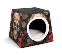Sun Skull Decorated Cat Bed for Indoor Cats - Foldable Cat & Dog House with Removable Cozy Cushion, Waterproof Oxford Washable Pet House for Small Pets 13.8" X 13.8" X 11.8"