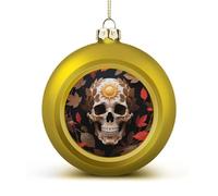 Sun Skull Decorated Christmas Ball Ornaments - Golden Shatterproof Plastic Vintage Rustic Xmas Tree Decorations Pendant for Family Holiday Wedding Party Xmas Hanging Decoration