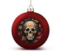 Sun Skull Decorated Christmas Ball Ornaments - Red Shatterproof Plastic Vintage Rustic Xmas Tree Decorations Pendant for Family Holiday Wedding Party Xmas Hanging Decoration