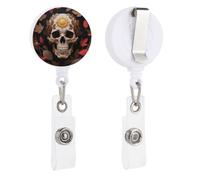 Sun Skull Decorated Retractable Badge Reel - Personalized ID Name Badge Holder with Lanyard Cute Badges Reel Holder Round Nurse Doctor Name Tag Badges Clip for Work