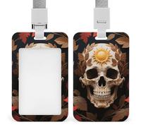 Sun Skull Decorated Retractable ID Badge Holder with Lanyard - Vertical Badge Reel,Keychain Clip,Name Tag Id Card Holder Protector for Nurse Officer Teacher Security Staff Women Men
