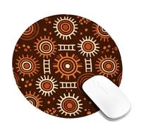 Sun Small Mouse Pad, Bohemian Abstract Circle Line None Brown Round Rubber Non Slip Portable Mini Desk Mousepad Decor for Home Office Work Gaming Desk Round 8x8 Inch