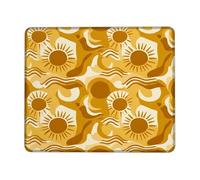 Sun Small Mouse Pad, Modern Abstract Waves Curves Summer Yellow Square Rubber Non Slip Stitched Edge Cloth Mousepad Desk Decor for Office Home Dorm Laptop Square 8x10 Inch