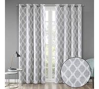 Sun Smart Blakesly Blackout Curtains Patio Window, Ikat Print, Grommet Top Living Room Decor, Living Room Decor, Thermal Insulated Light Blocking Drape for Bedroom and Apartments, 50" x 84", Grey
