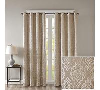 Sun Smart Mirage 100% Total Blackout Single Window Curtain, Knitted Jacquard Damask Room Darkening Curtain Panel with Grommet Top 50 x 84 in, Champange