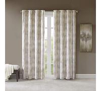 Sun Smart Total Blackout Victorio Printed Jacquard Grommet Top Window Curtain Panel Thermal Insulated Light Blocking Drape for Bedroom Living Room and Dorm, 50x84, Ivory