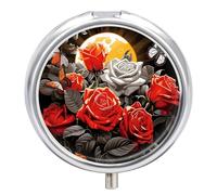 Sun-Soaked Colors Pill Box - 3 Compartment Travel Pill Organizer with Small Mirror, Portable Pillcase for Pocket & Purse, Cute Round Medicine Case, Weekly Medicine Container