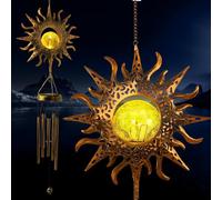 Sun Solar Wind Chimes for Outside Crackle Glass Ball Waterproof Wind Chimes Outdoor Garden Decor Birthday Unique Gifts for Women Mom Grandma Windchimes Gardening