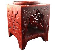 Sun Square Jali Soapstone Essential Oil Burner/Aromatherapy Oil Burner (Small, Orange)