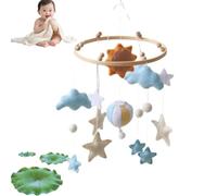 Sun Star Cloud Baby Crib Mobile, Soft Felt Hanging Mobile with Ball & Pom-Poms, Natural Nursery Decor for Newborn 0-12 Months, Gender Neutral Cot Mobile (Blue)
