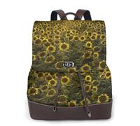 Sun Sunflower Print Women Fashion Backpack Ladies Pu Leather Backpacks Handbag Waterproof Rucksack Travel Backpack with Flap