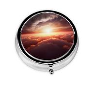 Sun Sunrise Cloud Pill Case with Mirror Retro 3 Compartment Pill Box Small Pill Organizer for Purse or Pocket Decorative Metal Medicine Vitamin Organizer Unique Gifts