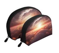 Sun Sunrise Cloud Portable Shell Cosmetic Bag Set - Travel Makeup Organiser with Zipper & Inner Compartments