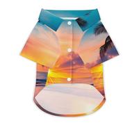 Sun Sunset Beach Ocean Landscape Cute Pet T-Shirt Breathable Button Crew Neck Shirt for Cats Dog Clothes Outdoor Apparel Outfit