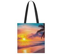 Sun Sunset Beach Ocean Landscape Cute Tote Bag for Women Polyester Large Shoulder Bags Handle Shopping Bag for Lady