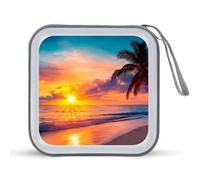 Sun Sunset Beach Ocean Landscape Printed CD Case Hard Plastic Protective DVD Storage Binder Bag for Home Office
