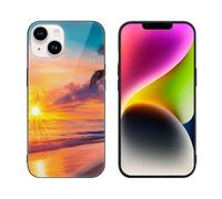 Sun Sunset Beach Ocean Landscape Printed Phone Case Unisex Cute Trendy Glass Cellphone Protective Cover Compatible with iPhone 14/14 Pro/14 Pro Max/14 Plus