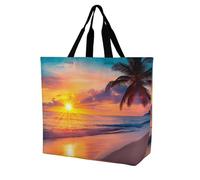 Sun Sunset Beach Ocean Landscape Reusable Shopping Bags One Shoulder Grocery Tote Bag Waterproof Big Purse for Work Travel