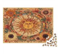 Sun Symbol-Vintage Astrology Art 1000 Piece Jigsaw Puzzle on Sustainably Sourced Board Jigsaw Puzzles Sunflower Sun Totem for Cognitive Exercise As Rainy Day Activities for Adults 70x50cm/1000pcs
