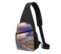 Sun The Beach with Pebbles Casual Sling Bag Crossbody Shoulder Pack,Durable Polyester Chest Bag with Multiple Pockets and Key Holder,Adjustable Strap for Men Women