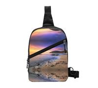 Sun The Beach with Pebbles Foldable Sport Sling Bag,Lightweight Crossbody Chest Pack with Multiple Pockets,Water-Resistant Polyester Fabric,Compact Travel Daypack