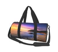 Sun The Beach with Pebbles Large Round Travel Duffel Bag,Extra Large Capacity Foldable Gym Bag with Removable Shoulder Strap,Durable Canvas Carry-On Bag for Sports