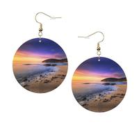 Sun The Beach With Pebbles Printed Leather Earring Set For Women, 1 Pair Lightweight Bohemian Pierced Earrings Jewelry Gift For Women Girls