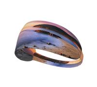 Sun The Beach with Pebbles Printed Sweatband Women Stretchy, Easy Care Non Slip, for Yoga Running Cycling Outdoor Workout