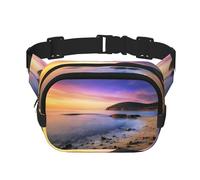 Sun The Beach with Pebbles Square Double-Layer Waist Bag with All-Over Print,Durable Twill Fabric, Multi-Pocket Fanny Pack for Outdoor Sports Travel