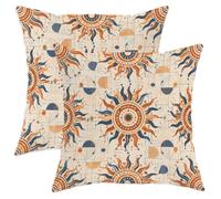 Sun Throw Pillow Covers Set of 2, Bohemian Abstract Circle Line Summer Terracotta with Hidden Zipper Accents Pillows Cases for Home Living Room Bedroom Dorm Couch Decor 16x16 Inch