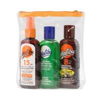 Malibu Sun Travel Tanning Essentials with Dry Oil Spray Medium Protection and After Sun Lotion, SPF 15 and 8, Multipack, 3 x 100ml