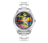 Sun Tropical Sunset Palms Quartz Watch Stainless Steel Wrist Watches for Men Women Easy to Read