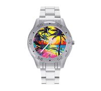 Sun Tropical Sunset Palms Quartz Wrist Watch Stainless Steel Watches for Men Women Easy to Read