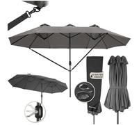 tectake® Garden Parasol XL - 450 cm, UV Protection, 3 Wind Vents, Crank Handle - Weather Resistant Canopy, Sun-Shade & Sun-Umbrella - Large Outdoor Furniture for Patio, Terrace & Pool - Grey