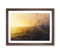 Sun Upon The Oceans Surface Painting Modern Art Framed Wall Art Print, Ready to Hang Picture for Living Room Bedroom Home Office Décor, Walnut A3 (46 x 34 cm)