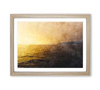 Sun Upon The Oceans Surface Painting Modern Art Framed Wall Art Print, Ready to Hang Picture for Living Room Bedroom Home Office Décor, Oak A3 (46 x 34 cm)