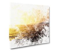 Sun Upon the Oceans Surface Watercolour Canvas Print | Gallery Wrapped 30mm Frame Wall Art | 20x20 inches | Ready to Hang | Modern Picture | Living Room Bedroom Lounge Office