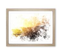 Sun Upon The Oceans Surface Watercolour Modern Framed Wall Art Print, Ready to Hang Picture for Living Room Bedroom Home Office Décor, Oak A2 (64 x 46 cm)