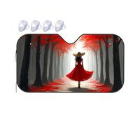 Sun Visor A Woman In A Red Dress Walks Through An Autumn Forest Car Windshield Sunshade Window Sun Shade For Car Windshield Cover Sun Shad(70x130cm)