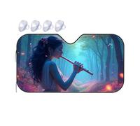Sun Visor A Woman Plays A Flute In A Mystical Forest Car Windshield Sunshade Sun Shield For Car Windshield Car Window Sun Shade(70x130cm)