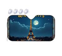 Sun Visor For Car Windshield Midnight Moonlit Eiffel Tower Romance Car Windshield Sunshade Car Visor Blackout Shade(70x130cm)
